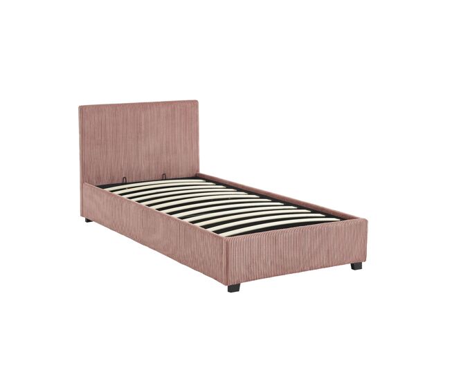 Cama com base de ripas e cabeceira 90cm, veludo canelado fino, avalon, rosa, 202x97.5x86 cm