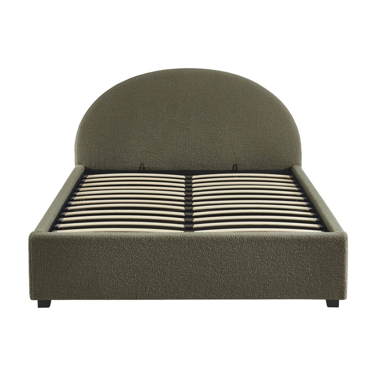 Cama com base de ripas e cabeceira 140cm, acabamento boucle, cameron, verde caqui, 206x153.5x102 cm