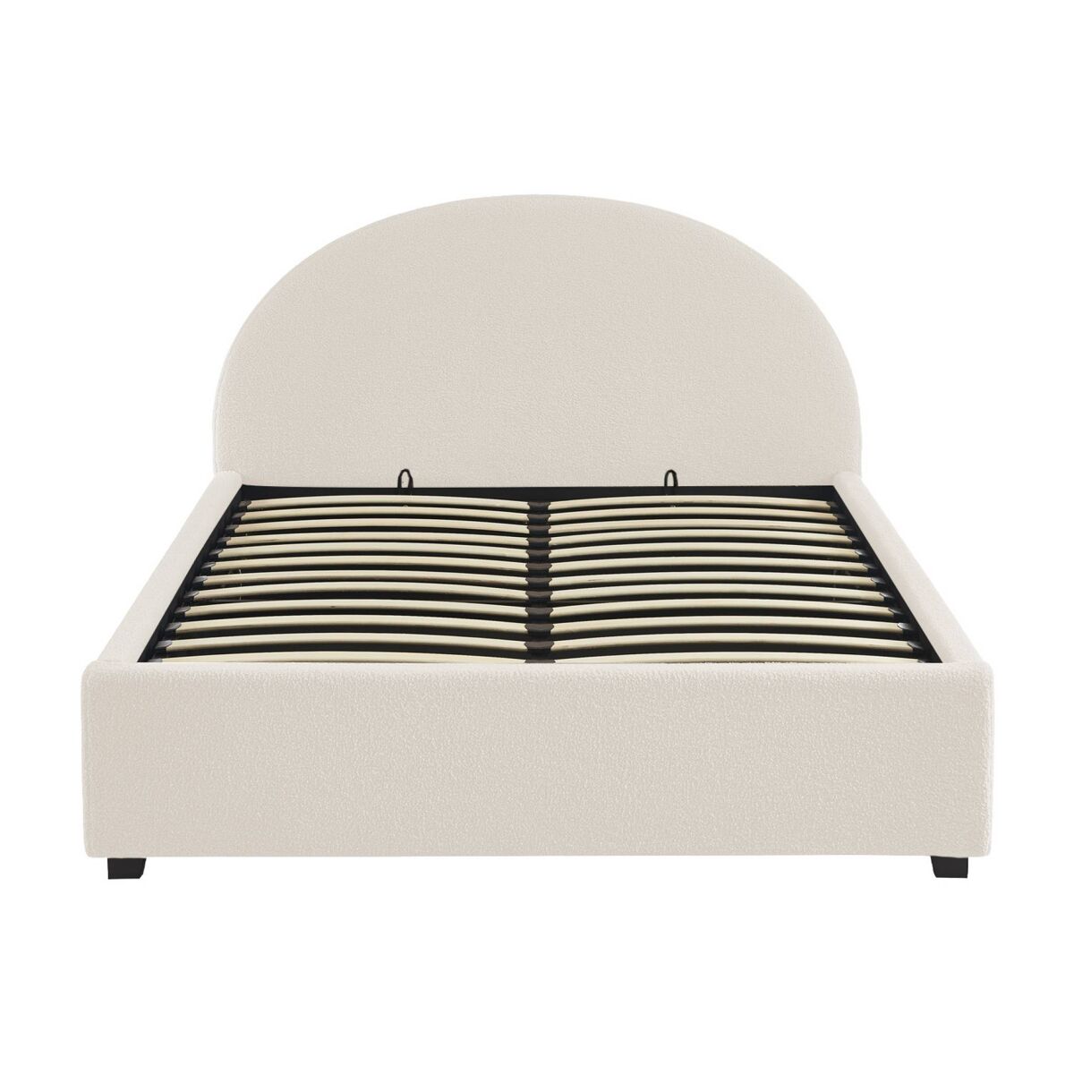 Cama com base de ripas e cabeceira 140cm, acabamento boucle, cameron, branco, 206x153.5x102 cm