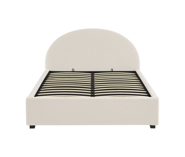 Cama com base de ripas e cabeceira 140cm, acabamento boucle, cameron, branco, 206x153.5x102 cm