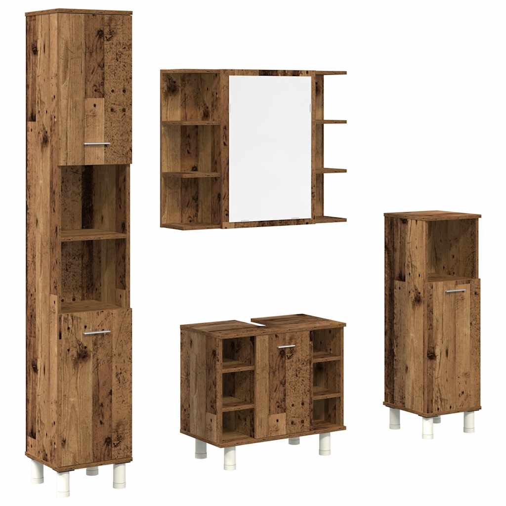 Vidaxl 4 pcs conj. móveis casa banho derivados madeira madeira velha