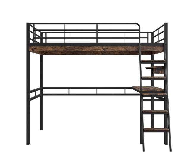 Cama mezzanine 90x200cm - com secretária + prateleiras + barreiras - preto