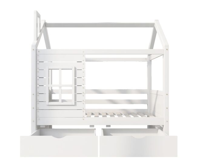 Beliche 80x160 cm com 2 gavetas - forma de casa - madeira maciça - branco