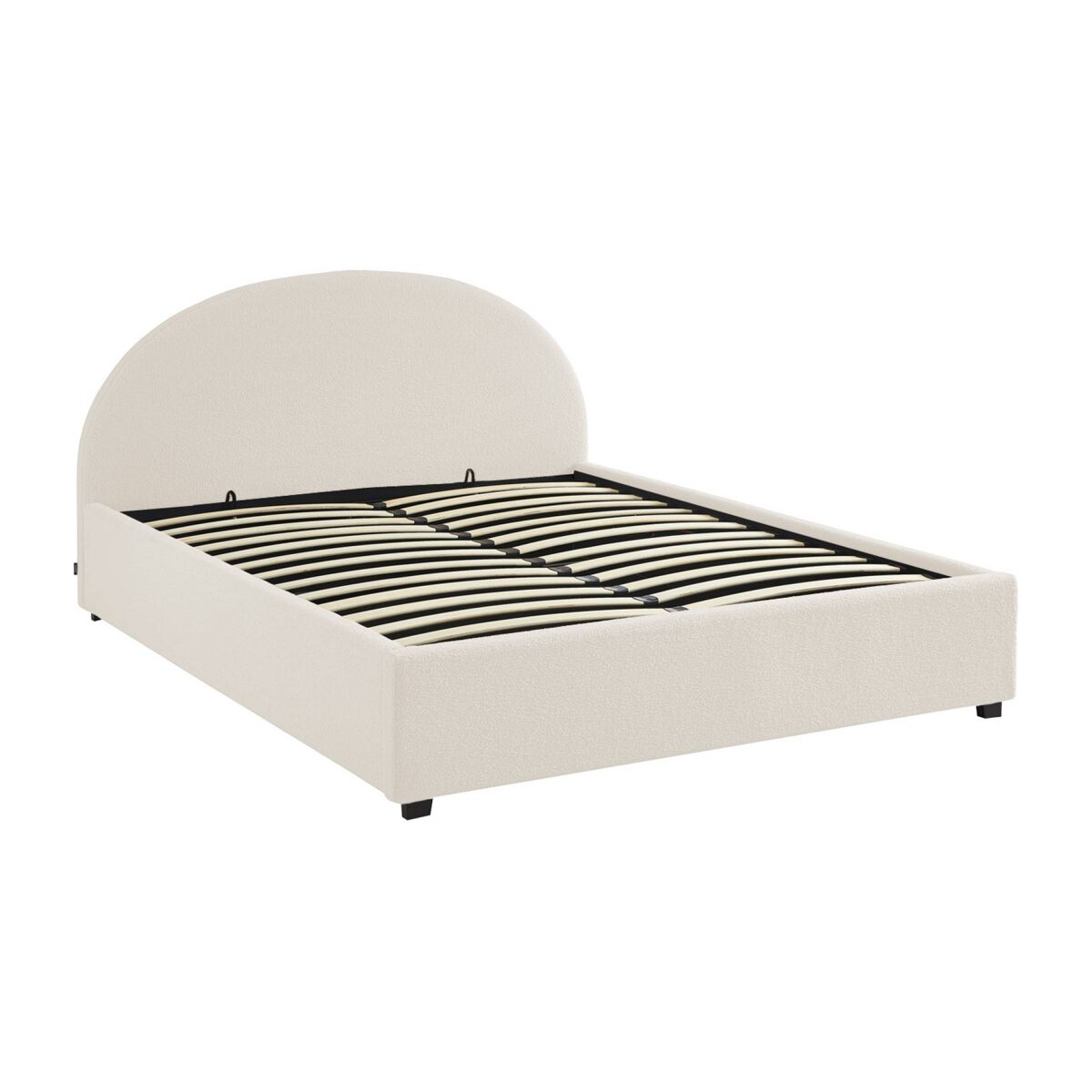Cama de peito com base de ripas e cabeceira, 160x200cm, acabamento boucle, cameron, branco, 216.5x174x102 cm