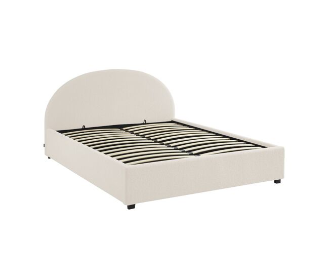 Cama de peito com base de ripas e cabeceira, 160x200cm, acabamento boucle, cameron, branco, 216.5x174x102 cm