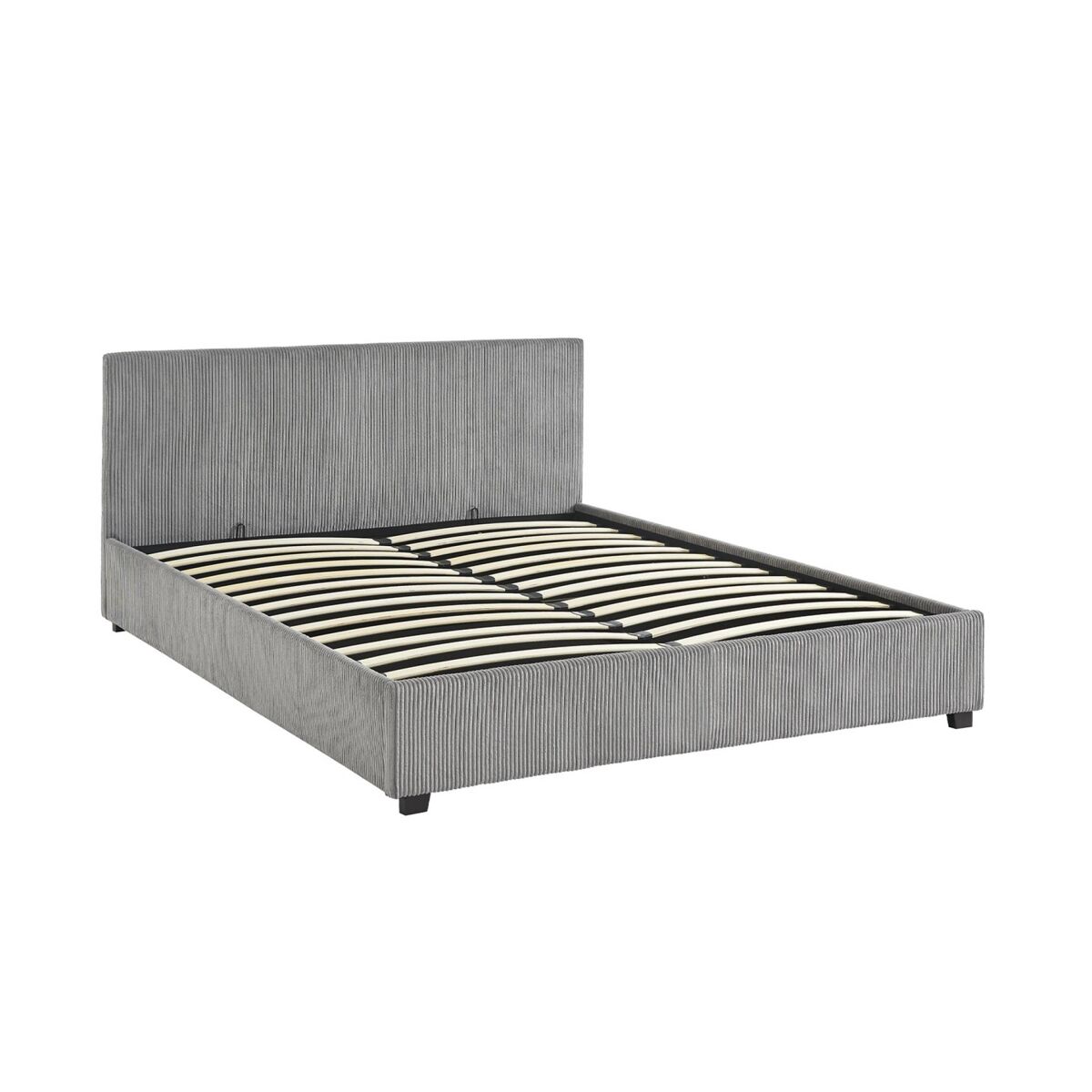 Cama com base de ripas e cabeceira 160cm, veludo canelado grosso, avalon, gris, 211x168x86 cm