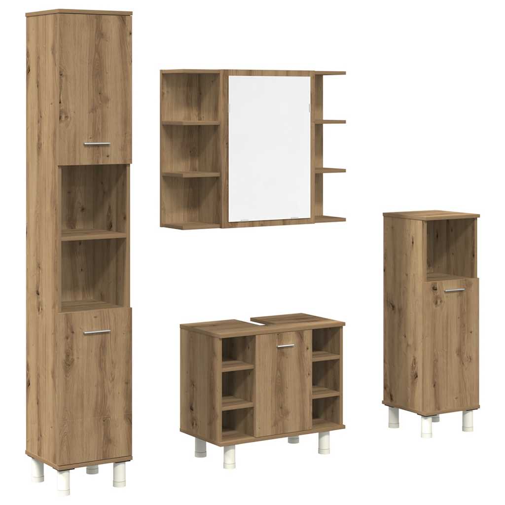 Vidaxl 4 pcs móveis de casa de banho deriv. madeira carvalho artisiano
