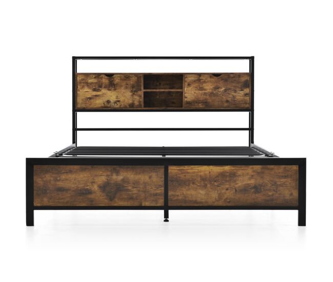 Cama para adultos 140x200 cm com espaço de arrumação - estrutura metálica - castanho