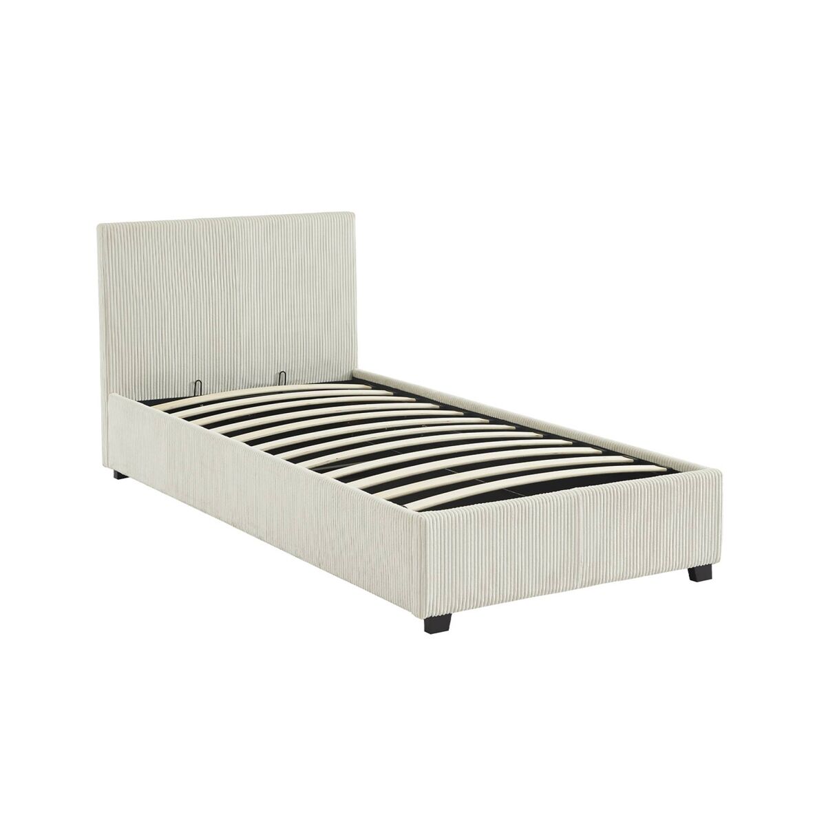 Cama com base de ripas e cabeceira 90cm, veludo canelado fino, avalon, blanc, 202x97.5x86 cm