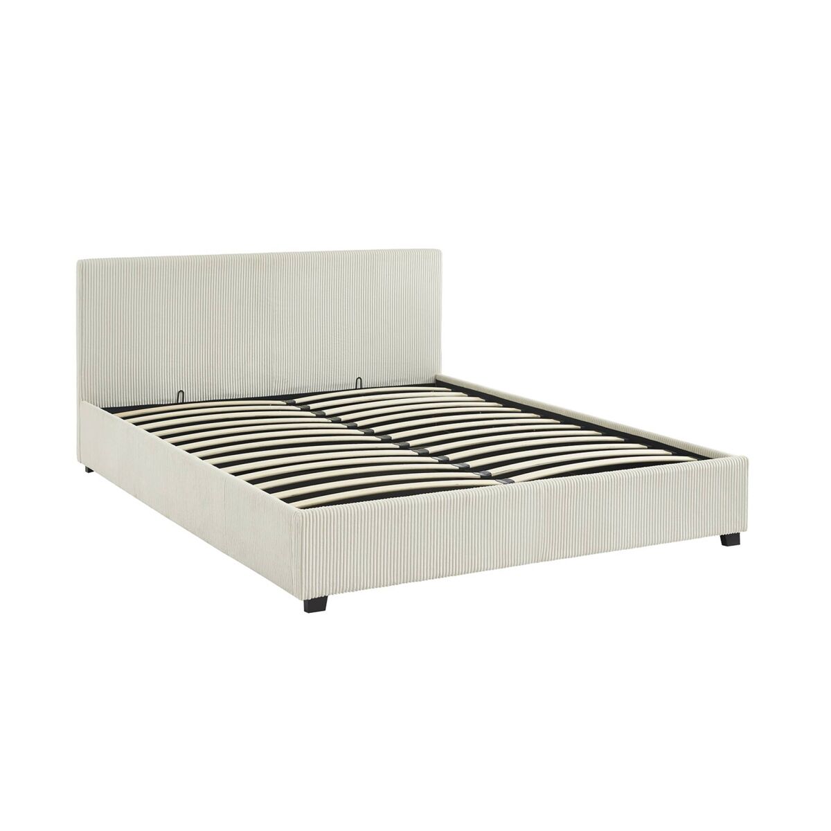 Cama de peito com estrado de ripas, cabeceira em veludo cotelê de 160x200cm (costela grande), avalon, branco, 211x168x86 cm