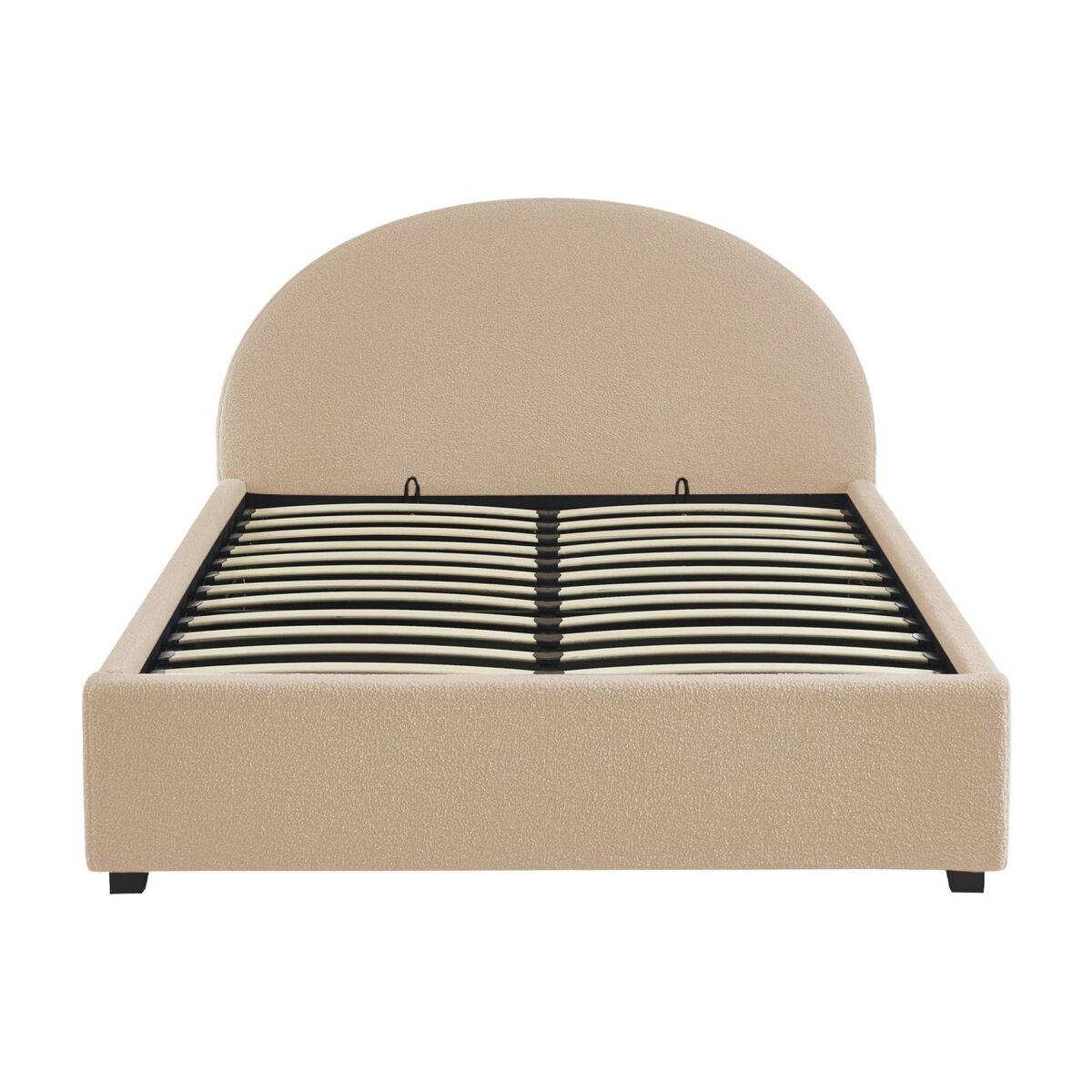 Cama com base de ripas e cabeceira 140cm, acabamento boucle, cameron, nude, 206x153.5x102 cm