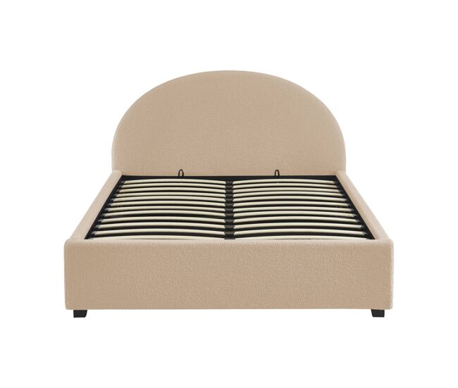 Cama com base de ripas e cabeceira 140cm, acabamento boucle, cameron, nude, 206x153.5x102 cm