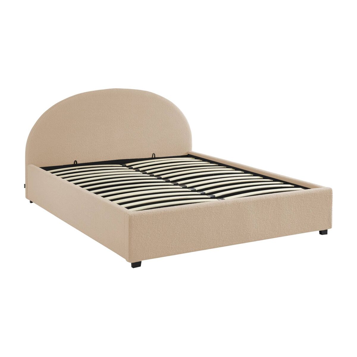 Cama com base de ripas e cabeceira 160cm, acabamento boucle, cameron, nudez, 216.5x174x102 cm