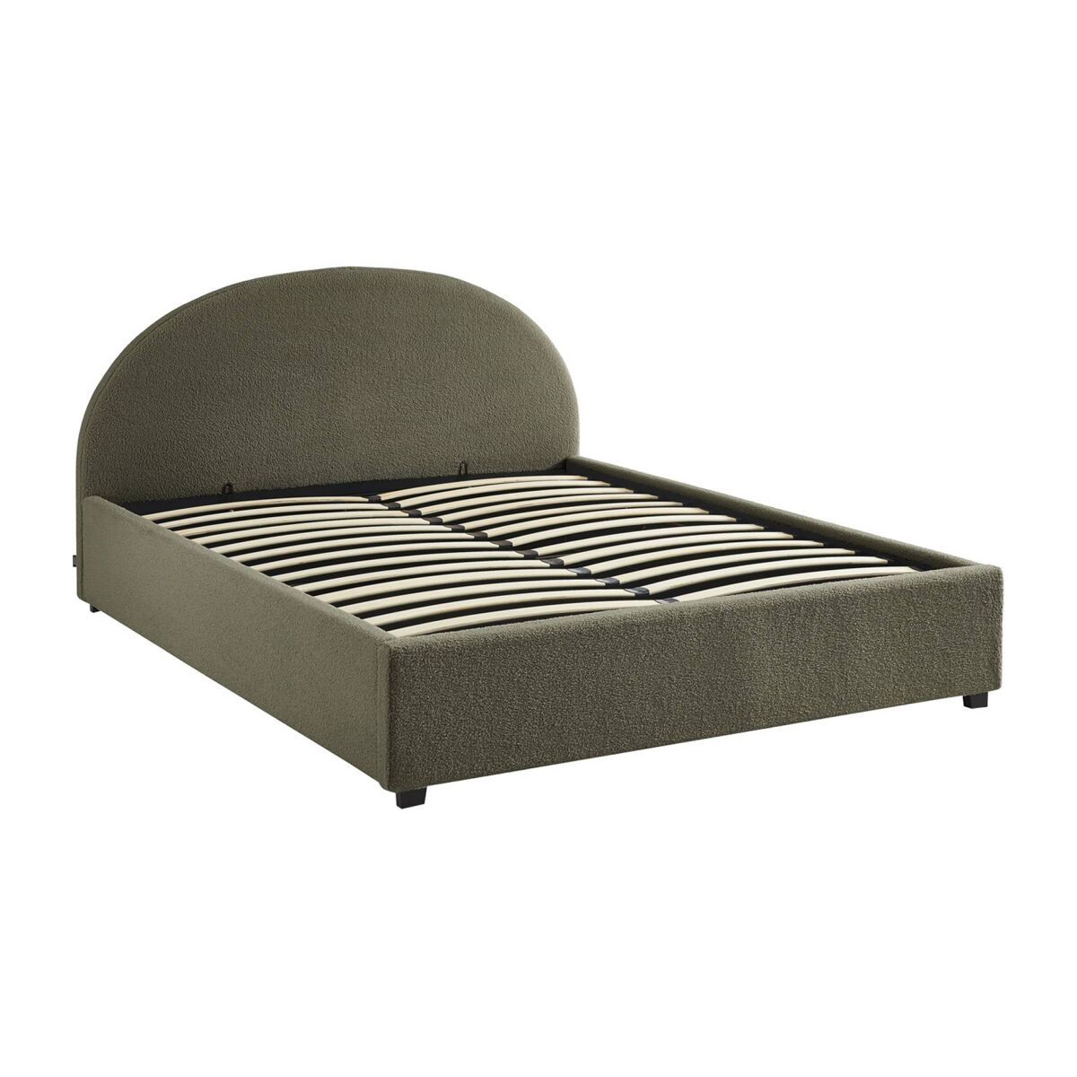 Cama com base de ripas e cabeceira 160cm, acabamento boucle, cameron, verde caqui, 216.5x174x102 cm