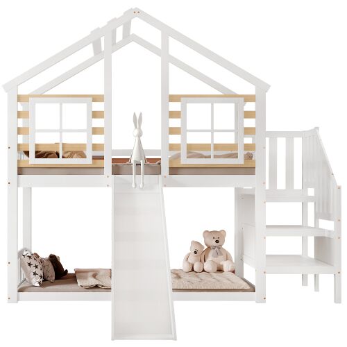 Beliche,cama-casa de madeira maciça 90x200cm,branco