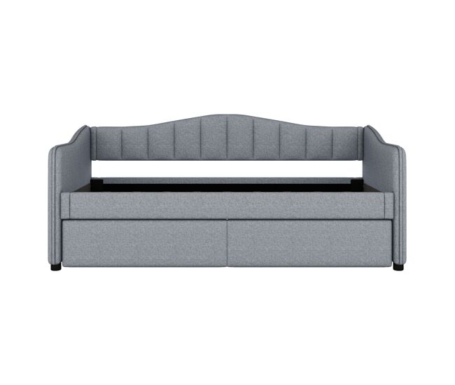 Cama divã com led 90x200cm + cama com gavetão 90x190cm - estofo em tecido de linho - cinzento (colchão não incluído)