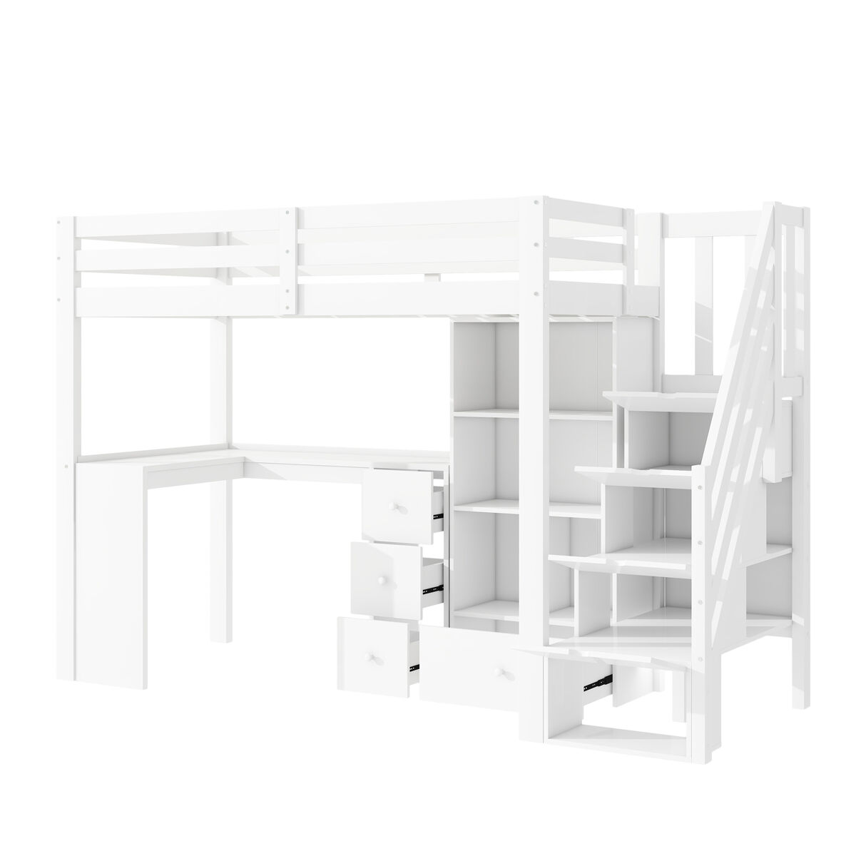 Cama alta de madeira 90x200 cm - com secretária e espaço de arrumação - branco