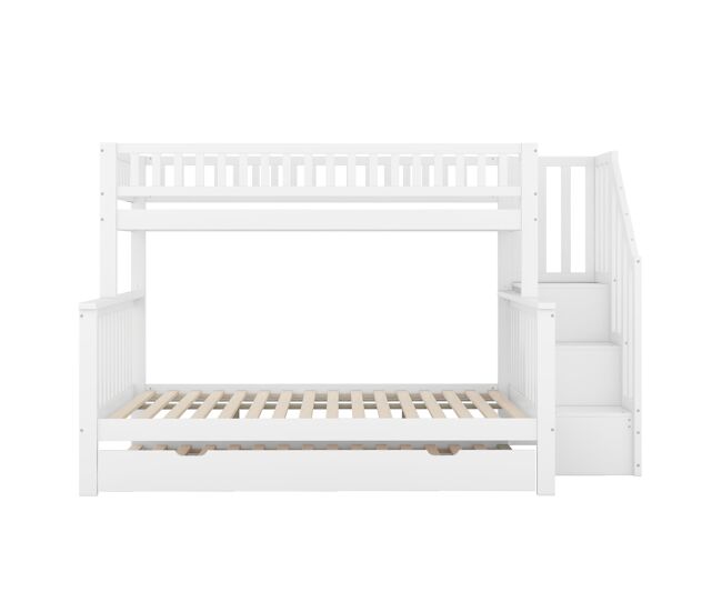 Beliche em madeira - 2x90x200cm + 140x200cm - com escada para arrumação - branco