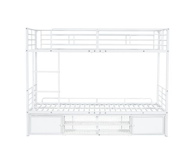 Beliche de ferro 90x200 cm - com sapateira e escada - branco