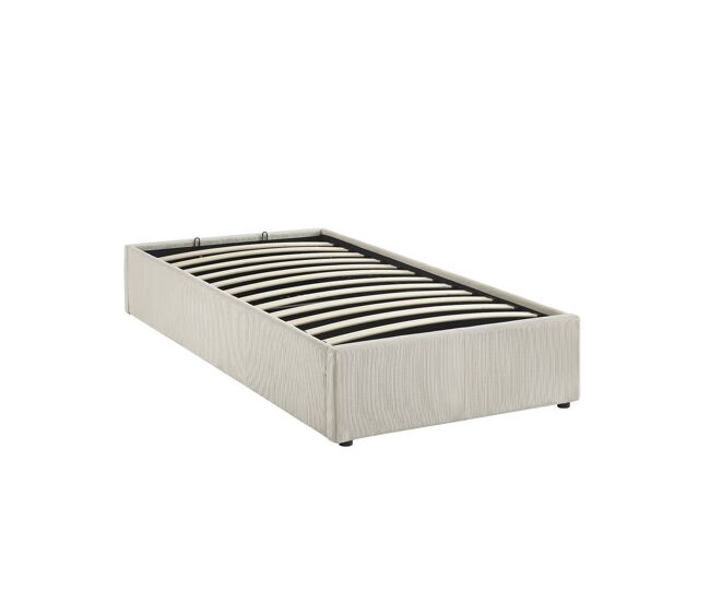 Cama com base de ripas 90cm, veludo canelado fino, devon, branco, 203x97x32 cm