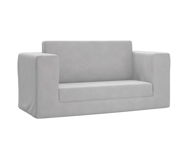 Sofá-cama infantil, sofá conversível para crianças de 2 lugares pelúcia macia cinzento-claro
