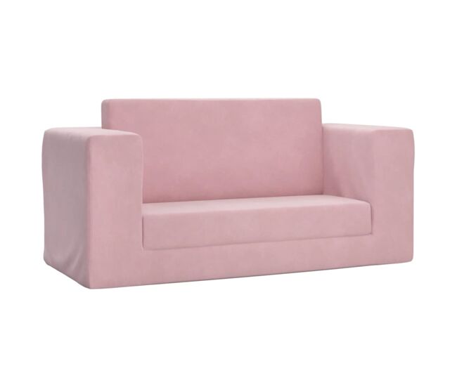 Sofá-cama, sofá conversível infantil de 2 lugares pelúcia macia rosa