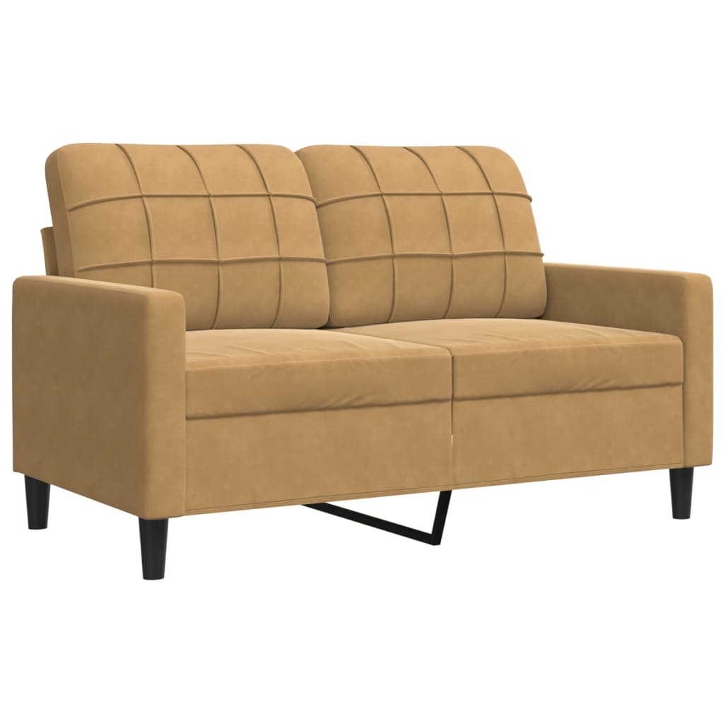 Sofá de 2 lugares - sofá fixo veludo 120 cm castanho