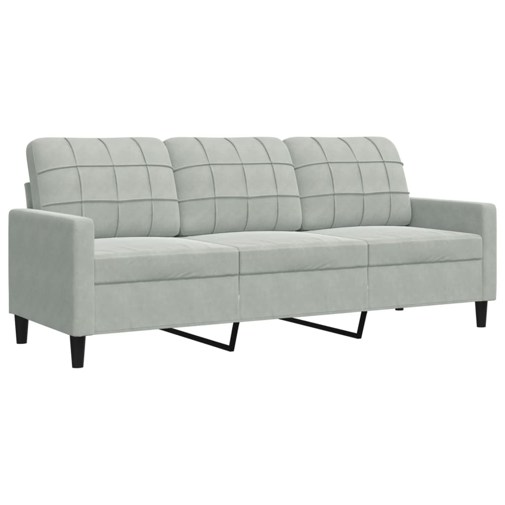 Sofá de 3 lugares - sofá fixo 180 cm veludo cinzento-claro