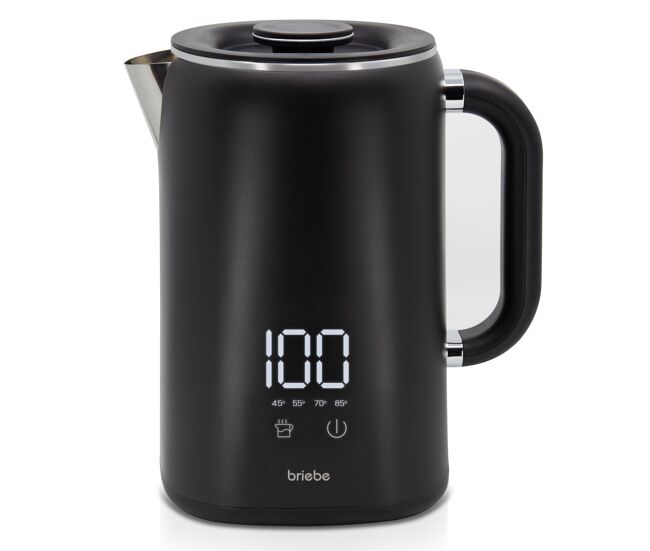 Briebe kt1175blk eboil bouilloire électrique de água 1,7l controlador de temperatura digital 45°c a 100°c função keep warm, 1500, noir