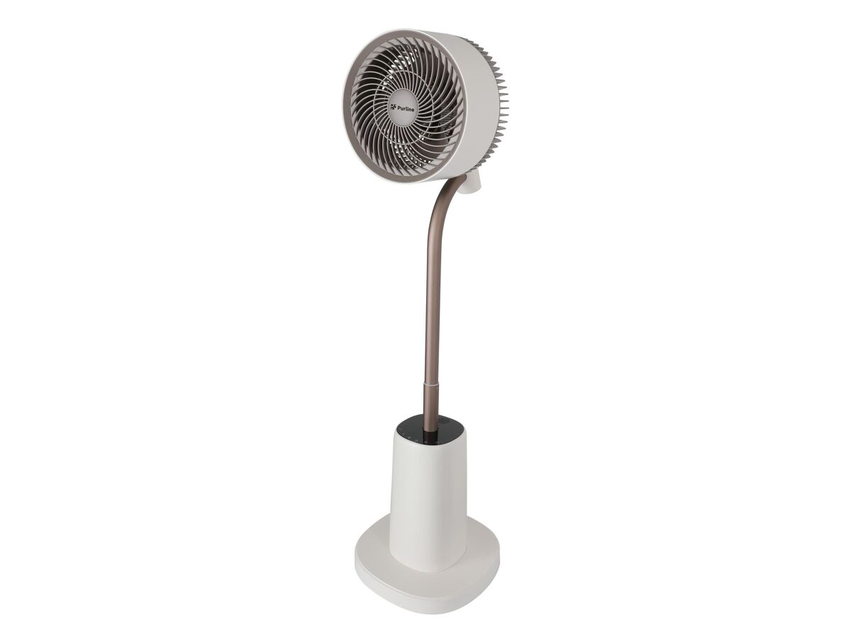Ventilador de chão com motor dc e luz ambiente. com função eco (regula a velocidade em função da temperatura), temporizador até 9h e movimento 3d.