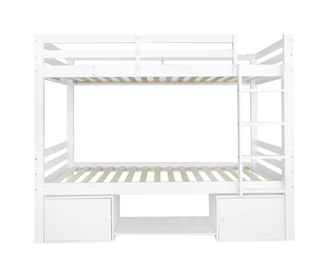 Beliche em pinho maciço 90x200 cm com móvel de arrumação e sapateira - pode ser dividido em 2 camas individuais - branco