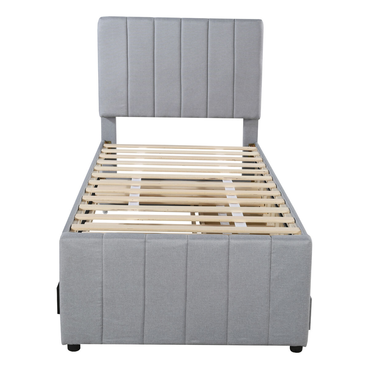 Cama estofada em linho 90x200 cm - com cama com rodízios e 3 gavetas - cinzento