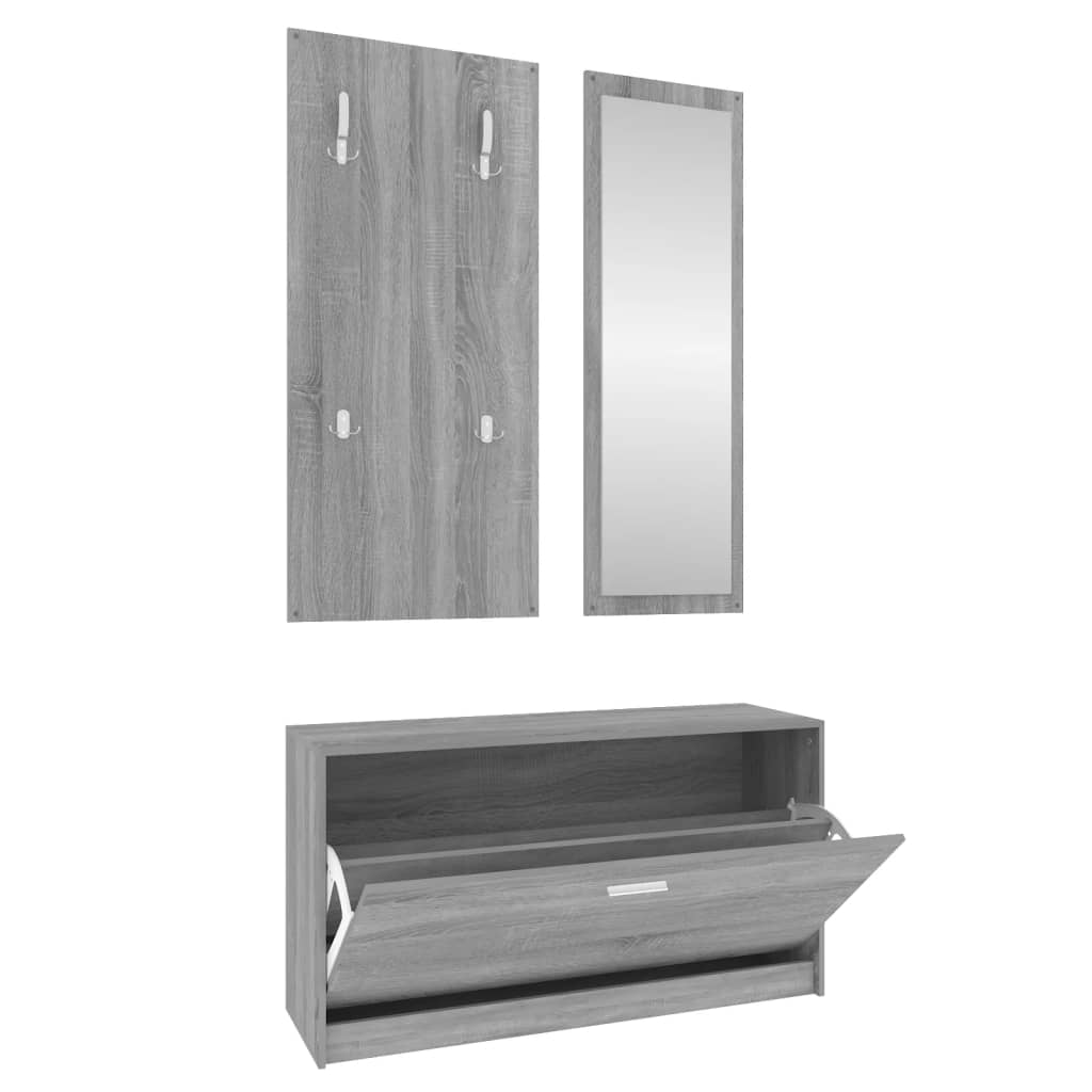 Vidaxl conjunto de sapateira 3 em 1 derivados madeira cinzento sonoma