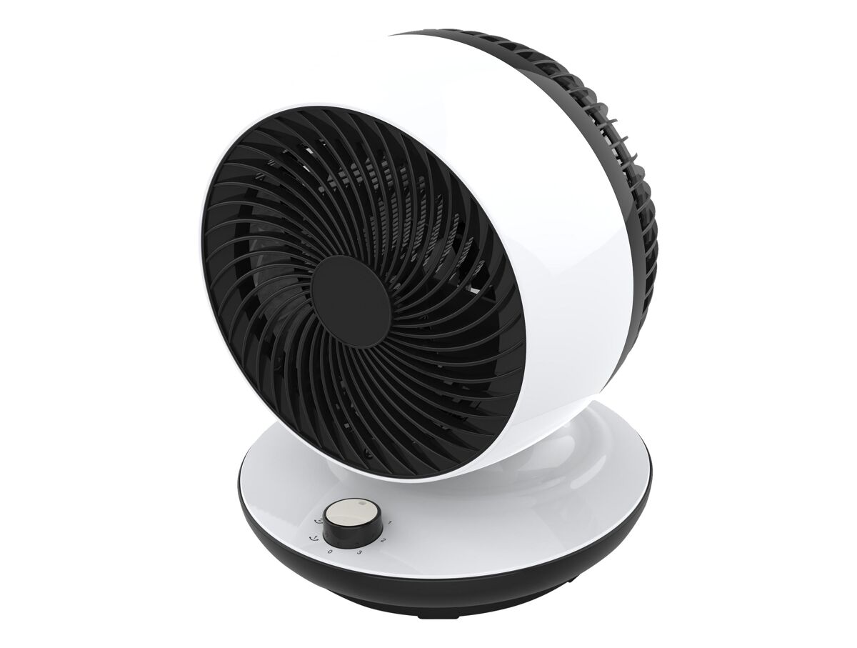 Ventilador de mesa, sem lâminas e com oscilação automática. inclui painel electrónico com 3 velocidades, 3 modos e temporizador.