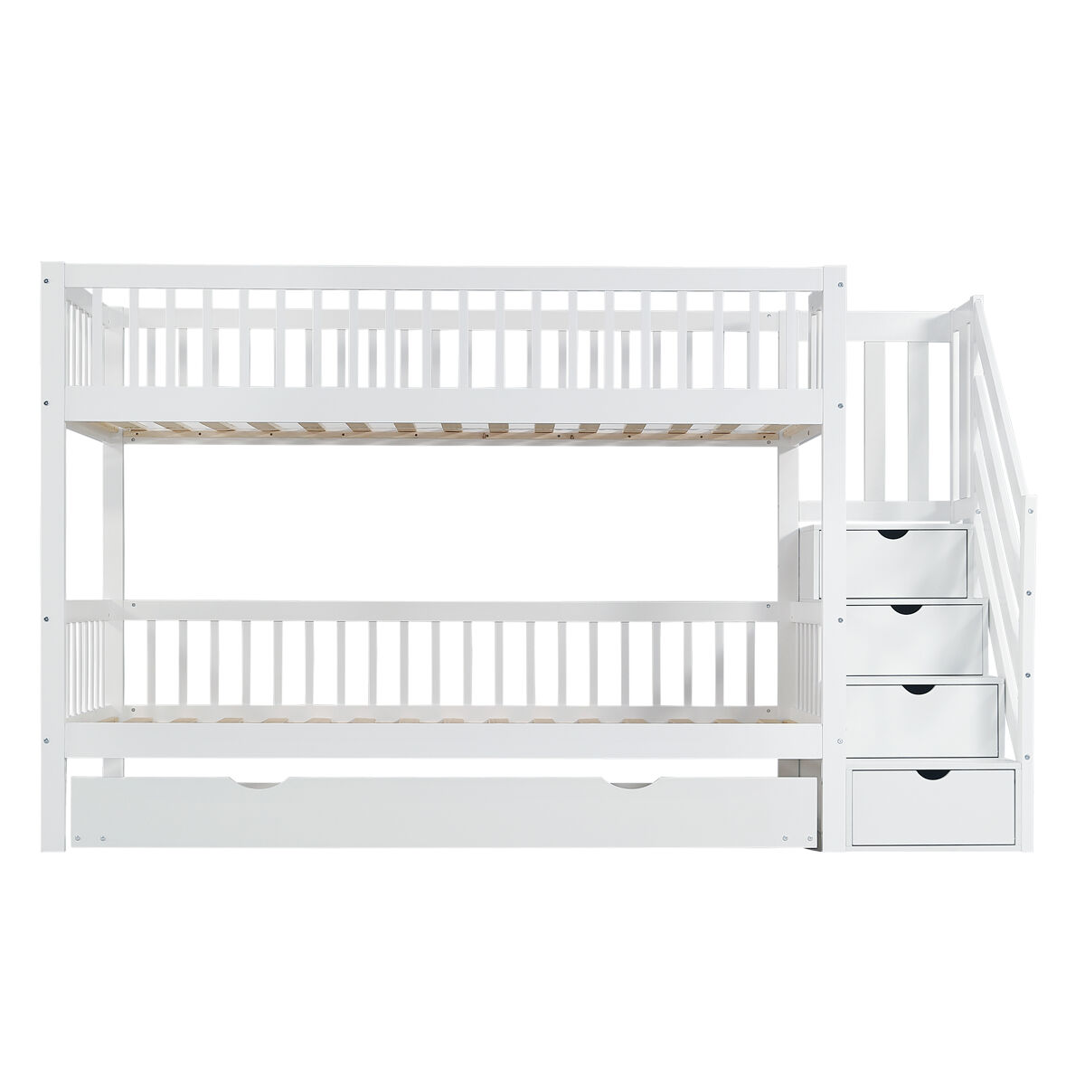 Beliche 90x200 cm com cama de rodízio 90x190 cm - madeira de pinho - com escada de arrumação e gradeamento - branco