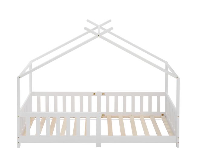Cama de criança,cama-casa de madeira maciça 90x200cm,branco