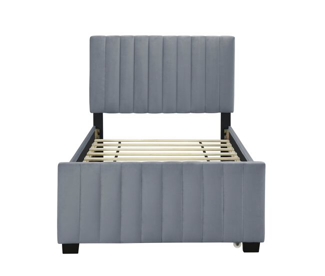 Cama estofada 90x190cm em veludo - com cama com gavetão 90x190cm - cinzento