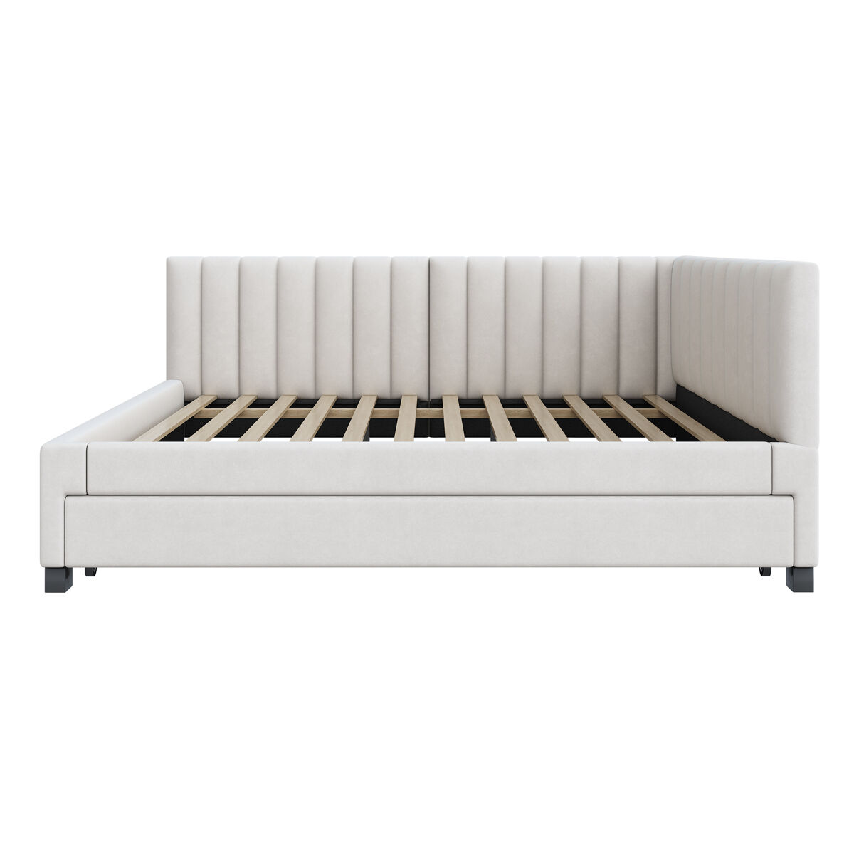 Divã estofado 140x200 cm - com cama com gavetão 90x190cm - tecido de veludo - bege