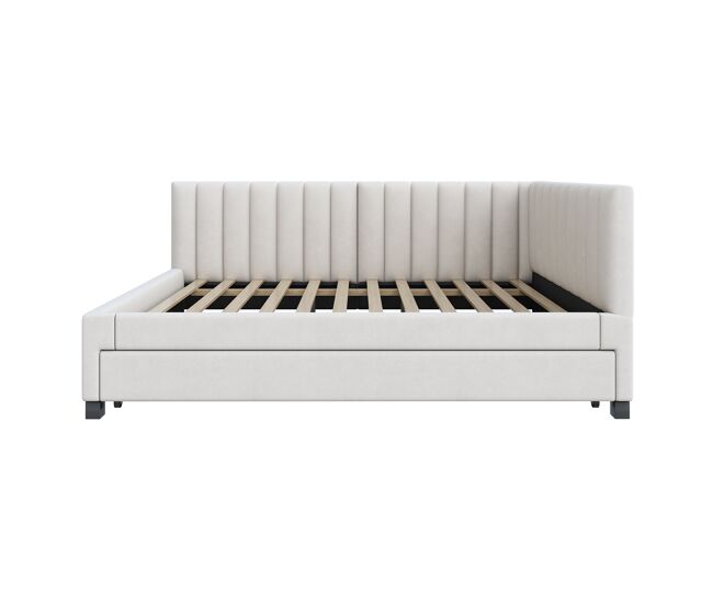Divã estofado 140x200 cm - com cama com gavetão 90x190cm - tecido de veludo - bege