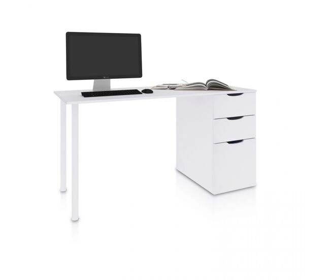Secretária com duas gavetas e uma porta, 138 x 60 cm, luma artik white (branco mate) 138 x 74 x 60 cm