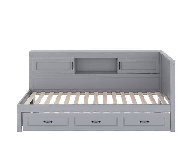 Divã 90x200cm com led e tomadas - com cama com gavetão 90x190cm - cinzento