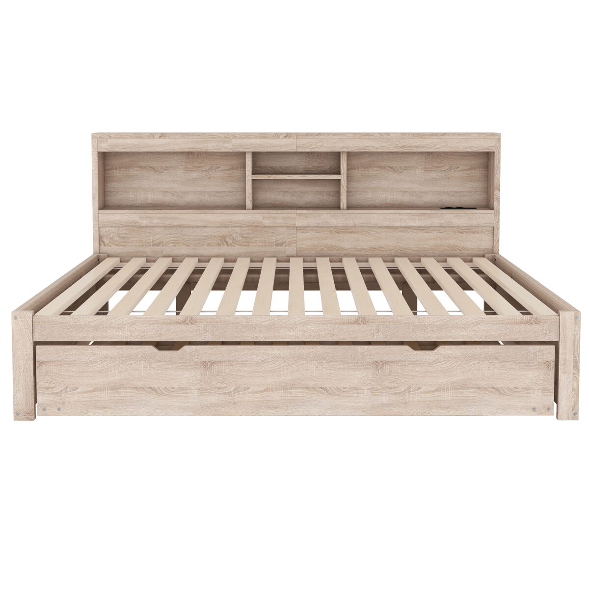 Divã de 140x200cm com cama com gavetão de 90x190cm - mesa de cabeceira com arrumação, led e tomadas - natruel
