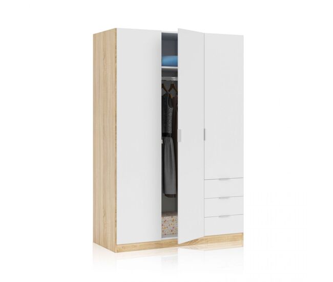 Armário com 3 portas e 3 gavetas, 121 x 180 cm, hexa artik white (branco mate) - carvalho canadiano 121 x 180 x 52 cm