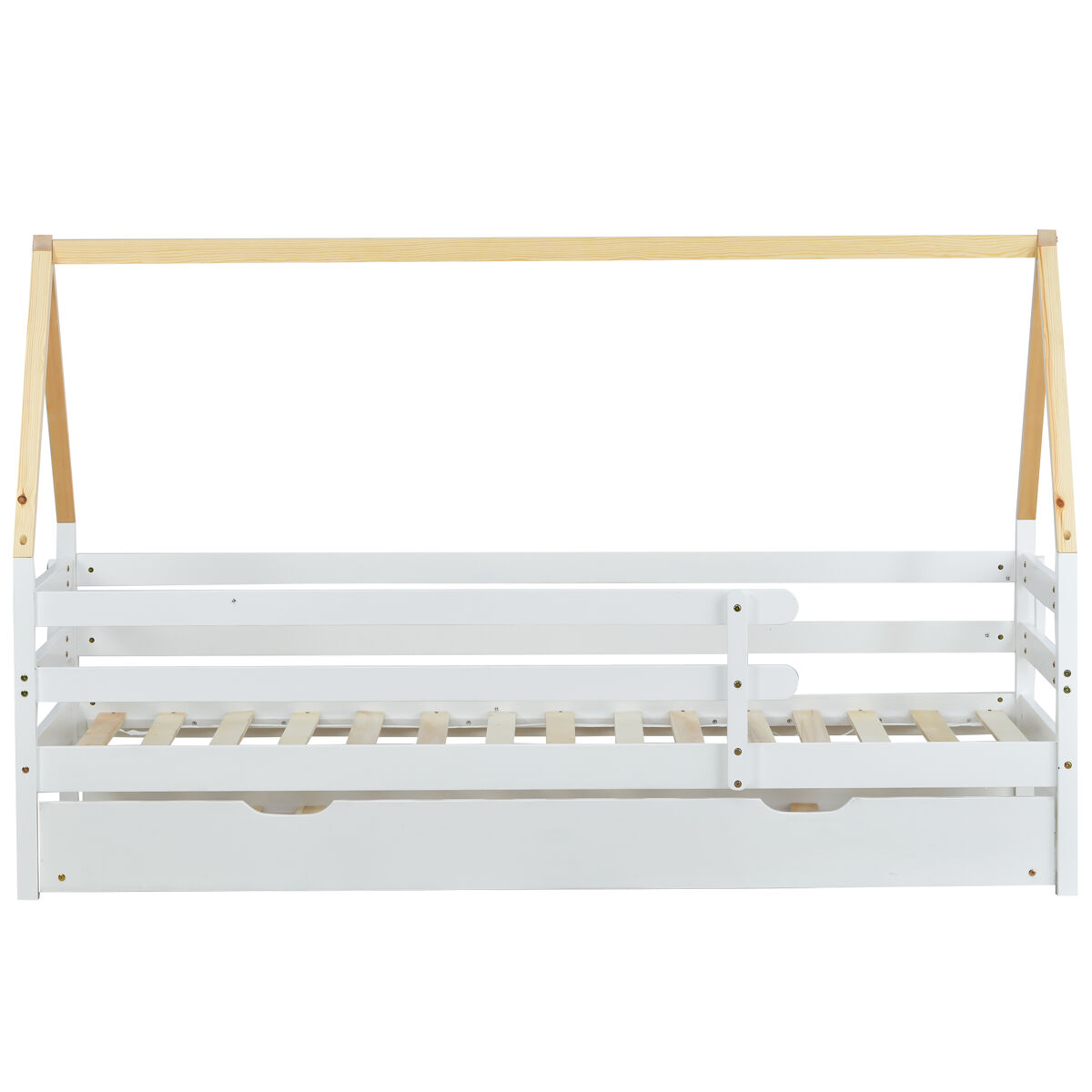 Cama com gavetão 90x200cm com estrado de ripas - cama de cabina em madeira maciça - branco