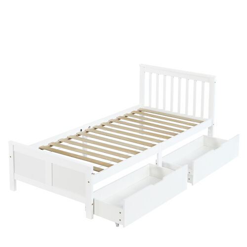 Cama de solteiro de madeira de pinho com 2 gavetas
