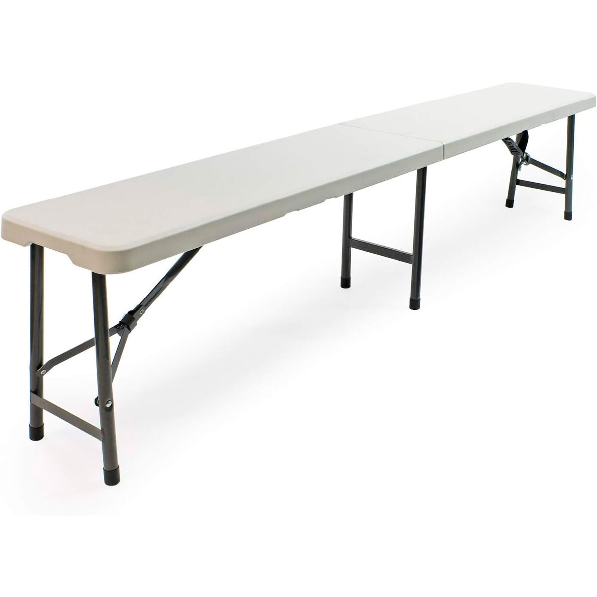 Banco dobrável de resina 180x29x43 cm estrutura de acier bases de resina alças de transporte trava de segurança