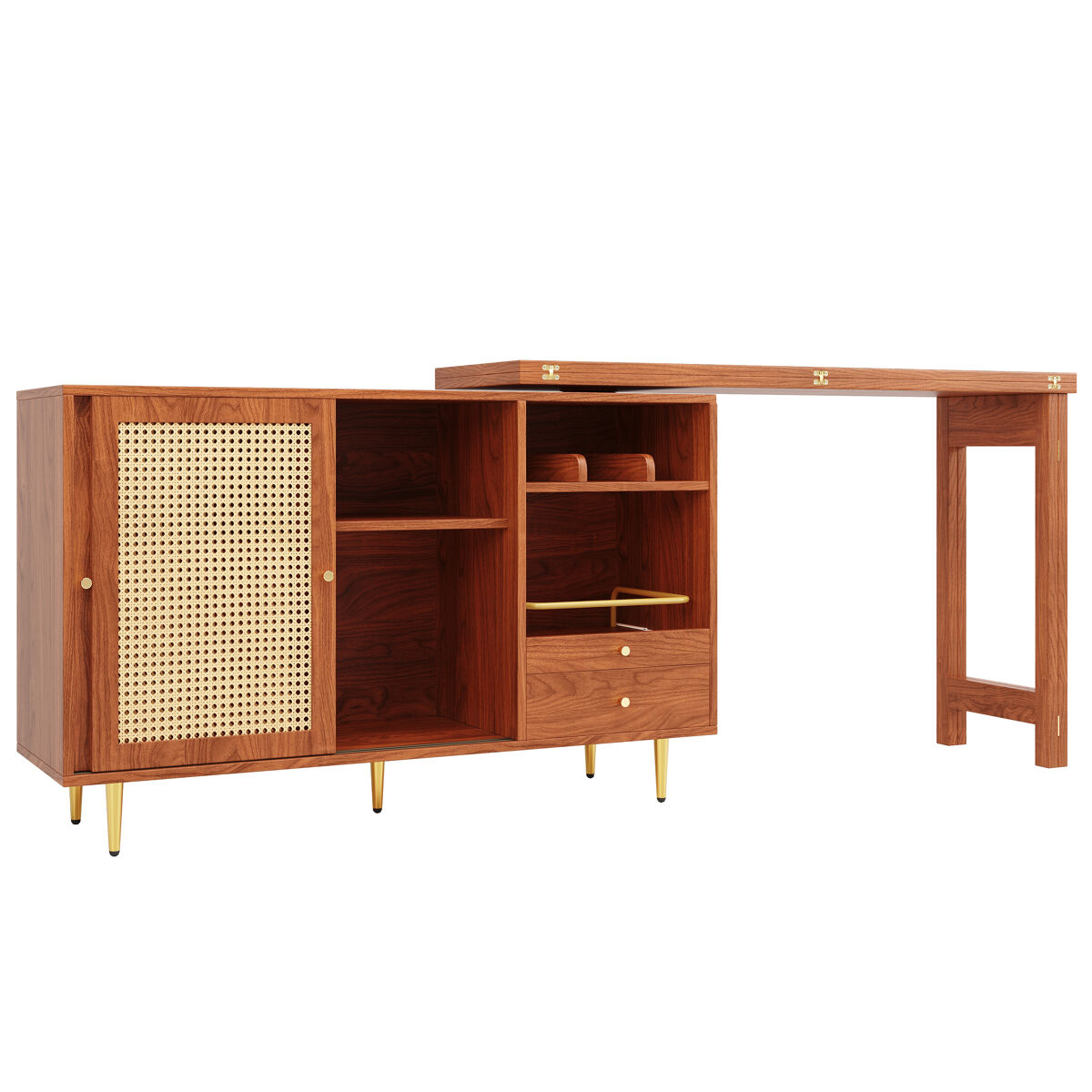Armário buffet, barra giratória extensível - mdf - com várias arrumações - castanho