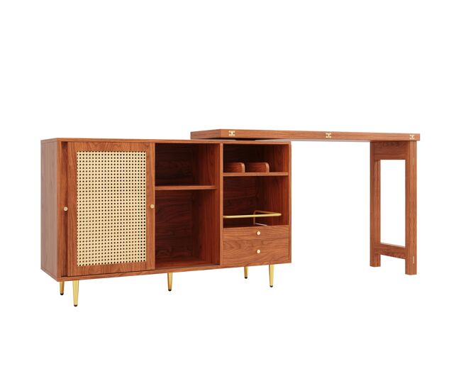 Armário buffet, barra giratória extensível - mdf - com várias arrumações - castanho
