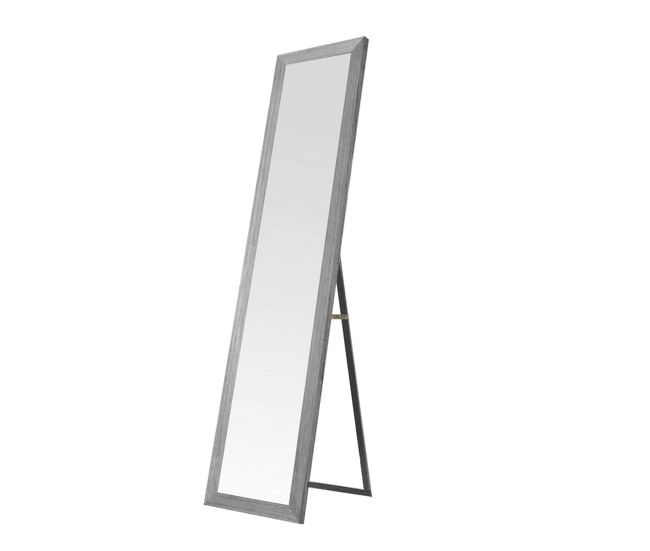 Espelho de pé de madeira 157x37 cm – moldura mdf envelhecido, estilo nórdico, pé ajustável