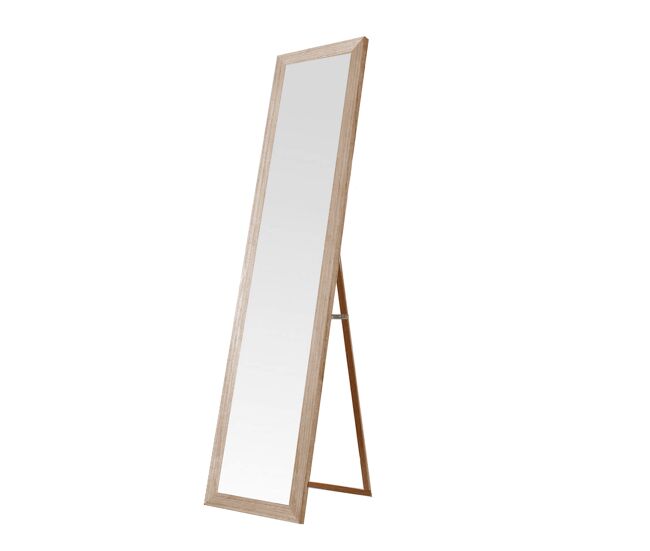 Espelho de pé de madeira 140x35 cm – moldura mdf envelhecido, estilo nórdico, pé ajustável
